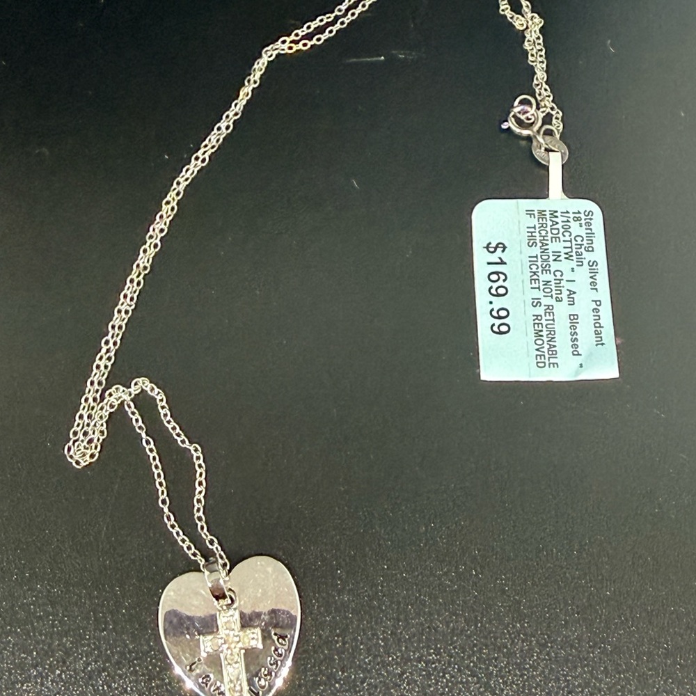 Sterling Silver Heart Pendant Necklace with Cross